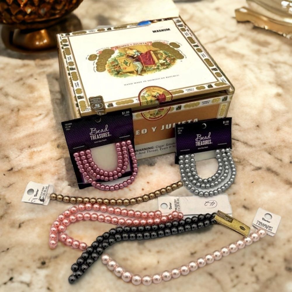 Jewelry Making DIY Multi Pearl Glass Bead Strands Cigar Box Bundle